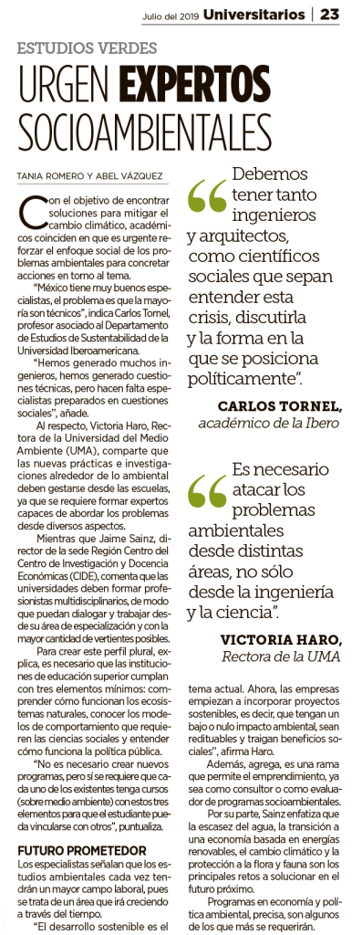 Nota de prensa publicada en el suplemento universitarios del periódico Reforma.